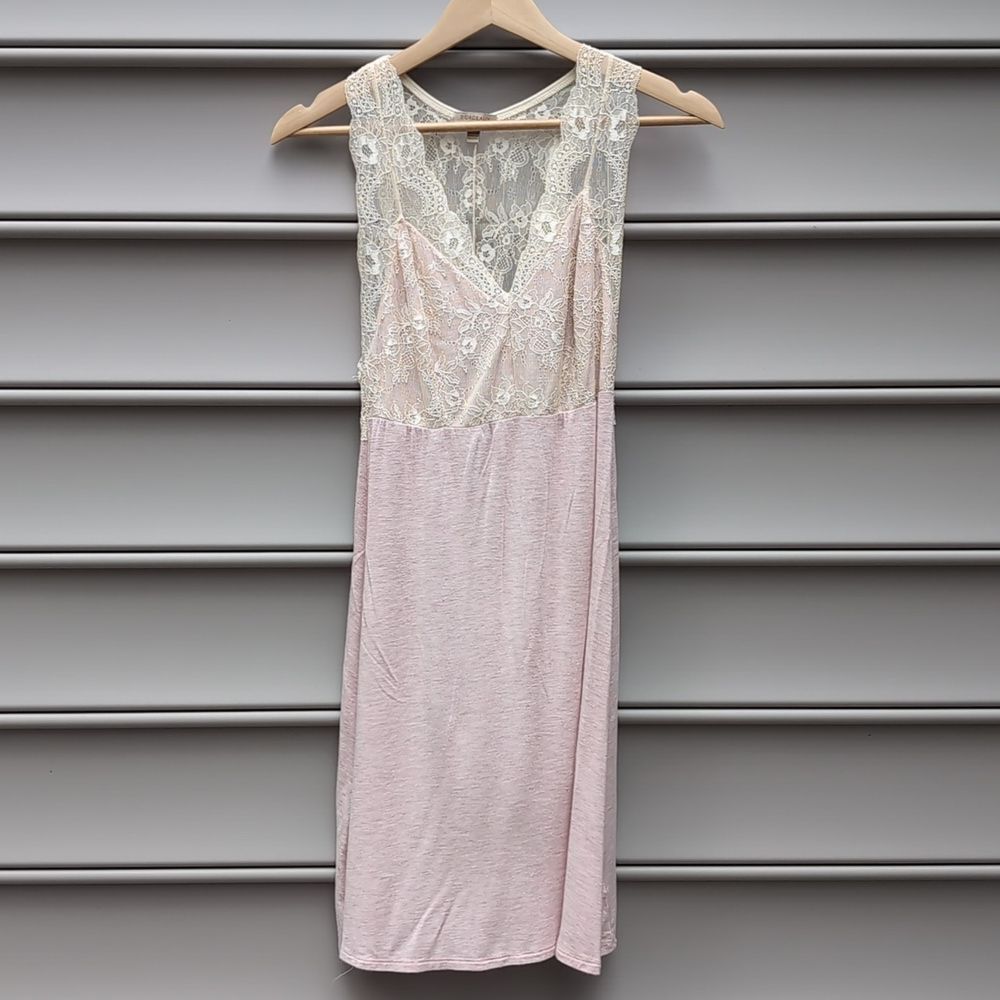 Bordeaux Pink and Cream Jersey & Lace Slip Dress Dainty Lingerie Dress Babydoll